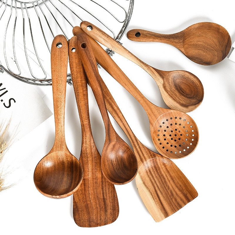 Teak Natürliche Holz Geschirr Löffel Schöpfkelle Turner Reis Sieb Suppe Skimmer Kochen Werkzeug Sets Löffel Scoop Küche Werkzeuge Gadgets