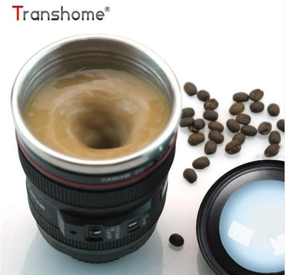 Transhome Kreative Selbst Rühren Becher Kamera Objektiv Becher 300ml Batterie Stil Edelstahl Milch Kaffee Tassen Für Sporting Reise