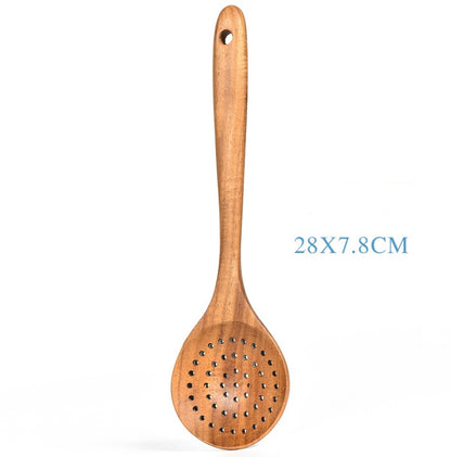 Teak Natürliche Holz Geschirr Löffel Schöpfkelle Turner Reis Sieb Suppe Skimmer Kochen Werkzeug Sets Löffel Scoop Küche Werkzeuge Gadgets