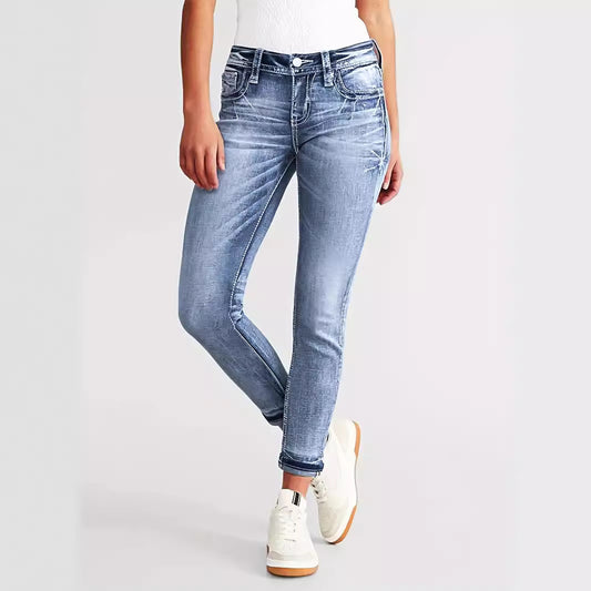 Schönheitsbekleidung Slim Fit Stretch Abnehmen Vielseitige bestickte Jeans Skinny Pants